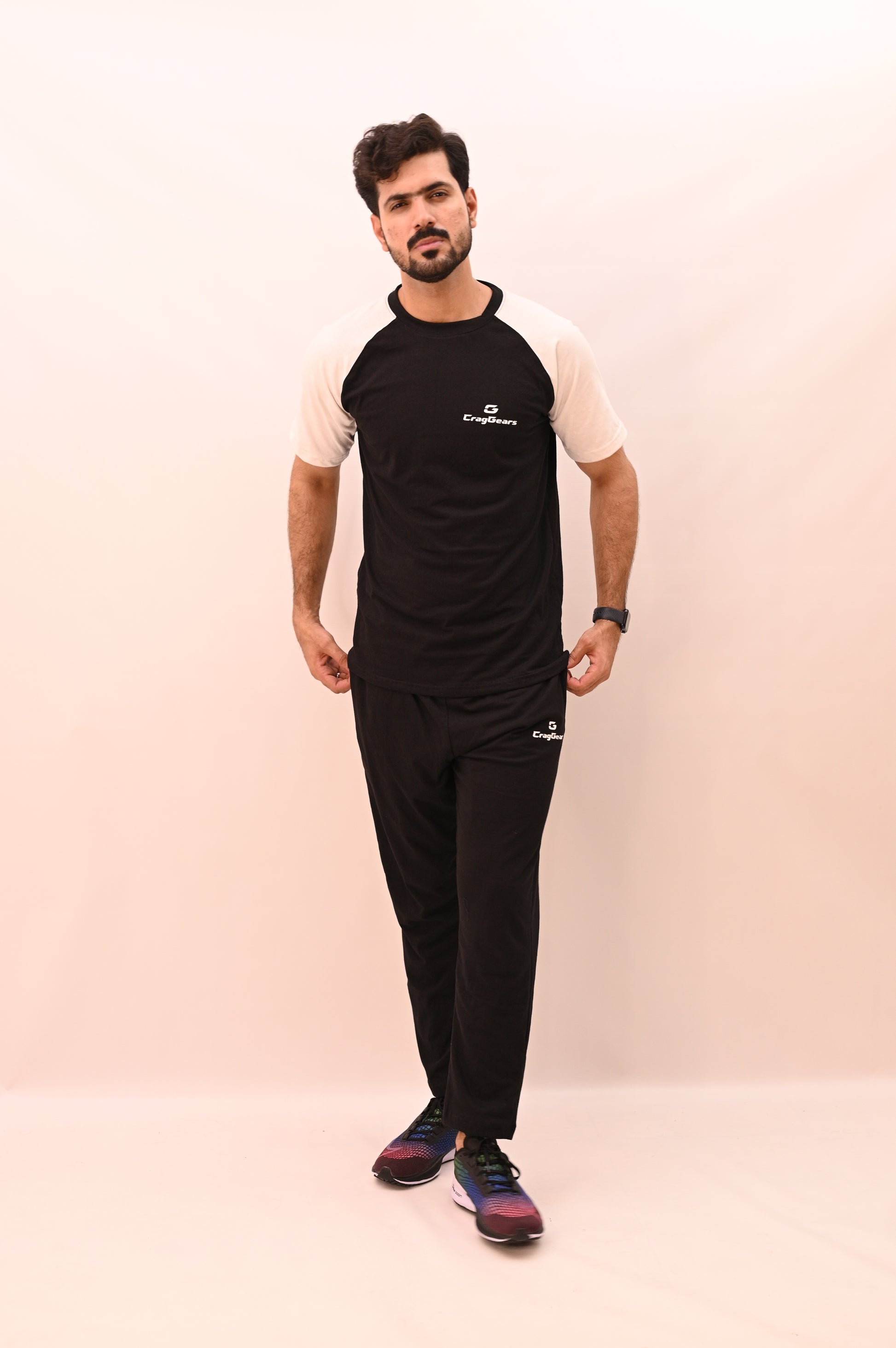 Core Cotton Tracksuit (Black/White – 100% Cotton)