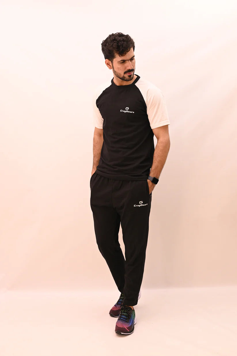 Core Cotton Tracksuit (Black/White – 100% Cotton)