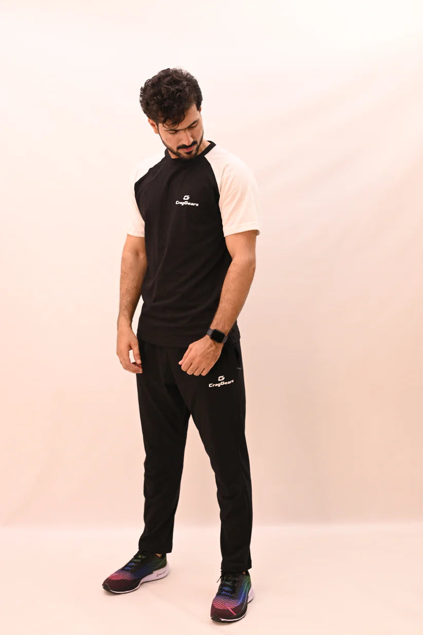 Core Cotton Tracksuit (Black/White – 100% Cotton)